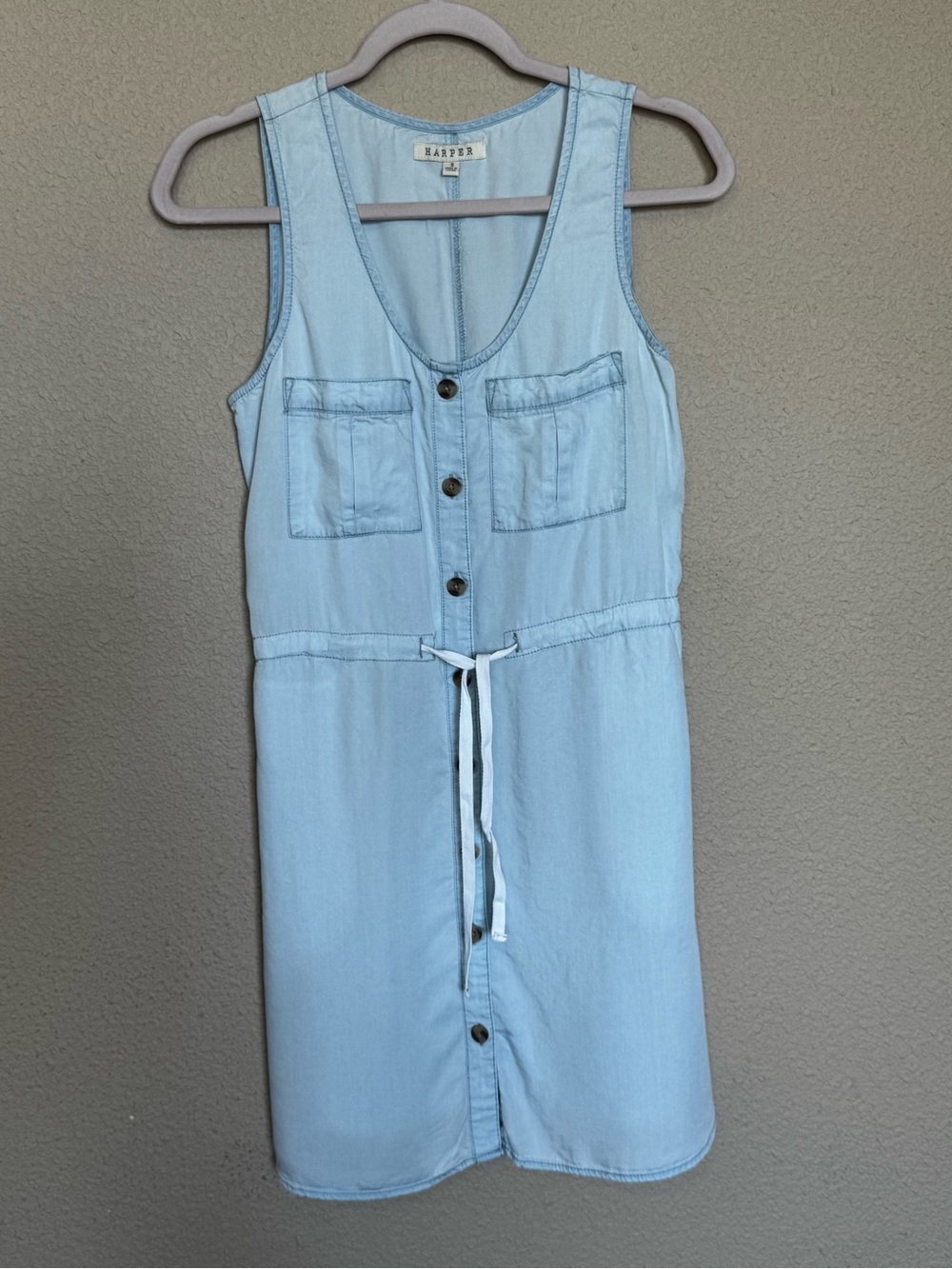 Francesca’s HARPER Chambray Light Blue Button-Front Sleeveless Dress - S